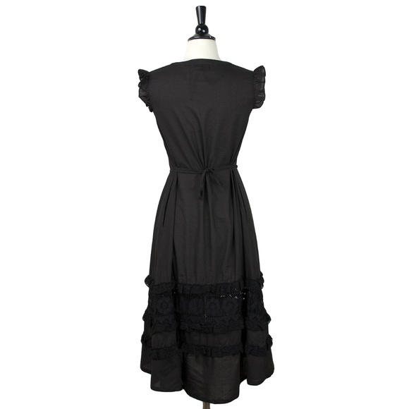Frock Shop | Black Button Front Lace Hem Dress - Picture 3 of 4